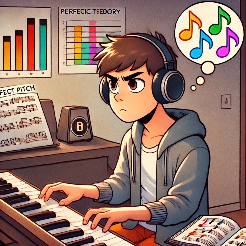 Illustration symbolizing the debate and subjectivity of color hearing and perfect pitch