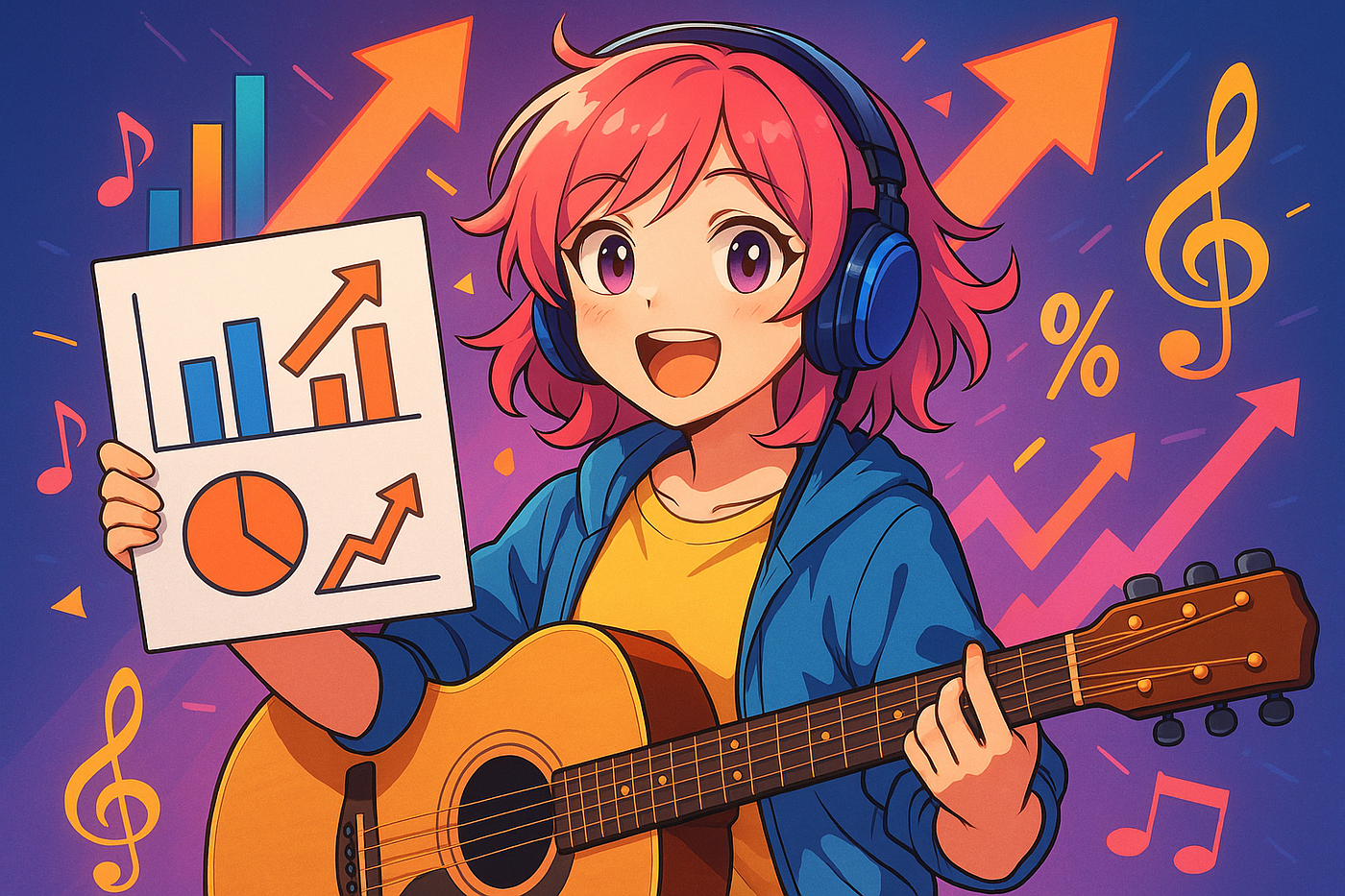 A chart showing HarmoniQ's monthly impressions growth from 1.6k to 7.34k over time