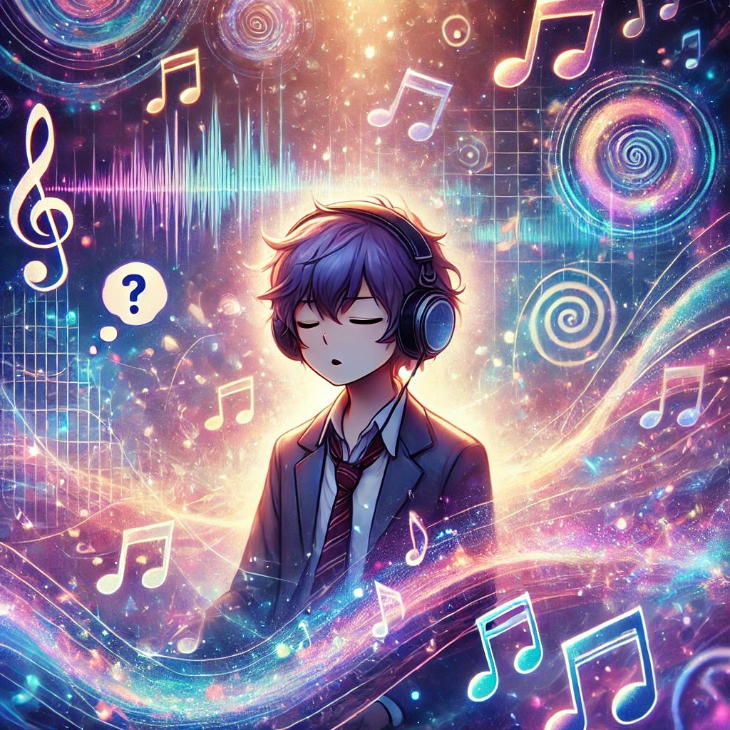 A collage of musical notes, colors, and sound waves representing the many definitions of perfect pitch