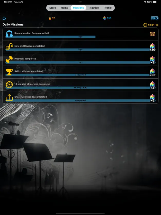 iPad Daily Missions Screen